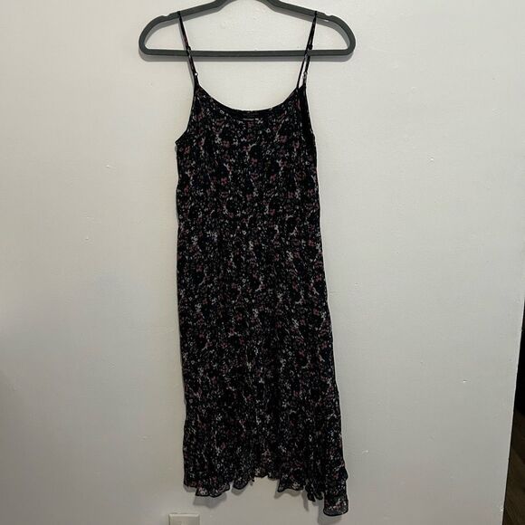 AllSaints Black Floral Silk Midi Dress Size M Fairy Whimsical Goth Grunge Dark - Picture 1 of 10